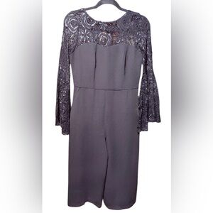 Black Lace Short Pantsuit Lace long sleeve bell arms.